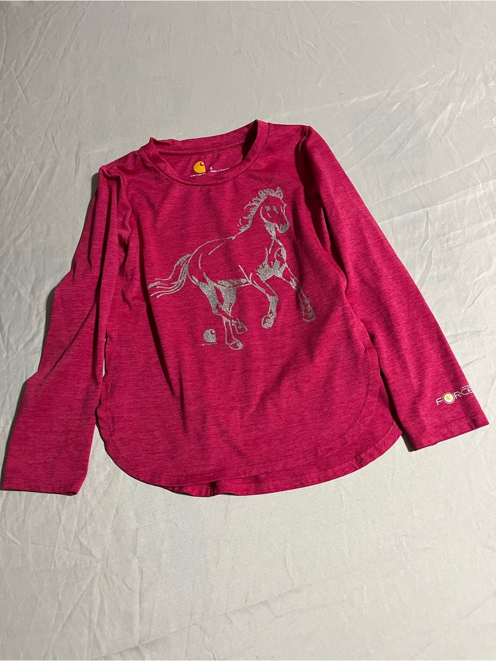 Carhartt Girls' Long-Sleeve Horse Tee - Bright Pink Girls Size 6